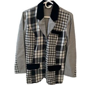 Hang Ten Blazer Women’s Medium Black White Lightweight Plaid Checked Gingham